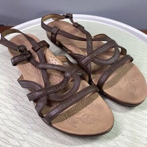 Born Of Concepts BOC Women's Brown Strappy Adjustable Slingback Wedge Sandal 10M